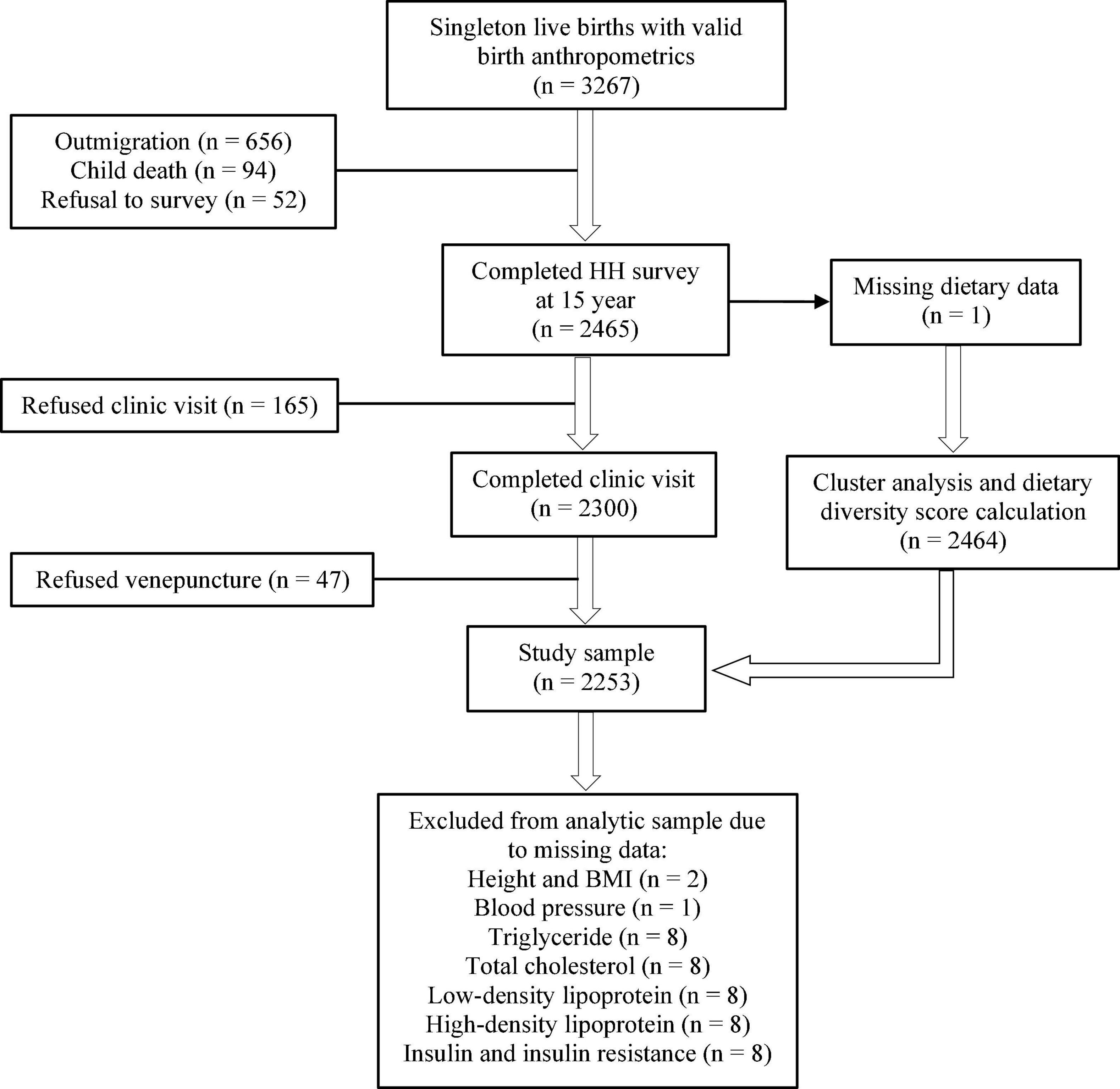 Dietary patterns and indicators of cardiometabolic risk among rural adolescents: A cross-sectional study at 15-year follow-up of the MINIMat cohort